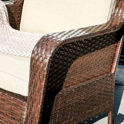 SUNSITT Outdoor Resin Wicker Rocking Chairs with Olefin Cushions, Set of 2, Patio Yard Furniture Club Rocker Chairs, Brown Wicker & Beige Cushions