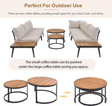 Modern Outdoor Sectional Sofa Set with Round Nesting Coffee Tables and Cushions, 6-Piece Patio Furniture Set for Porch - Photo 4