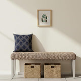 Solid Wood Acacia Indoor Bench with Natural Woven Seat, Wood Bench for Living Room or Entryway - Photo 6