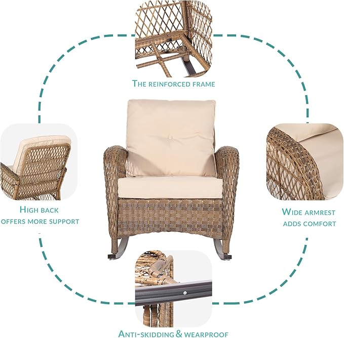 MEETWARM 3 Pieces Outdoor Wicker Rocking Chair Set - Photo 2