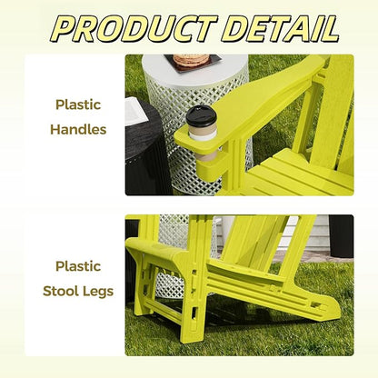 Adirondack Plastic Outdoor Chair, 400 LBS Capacity Recliner Garden Chair, Patio Chair with Cup Holder, Without Screws Install for Backyard Lawn Beach Yellow