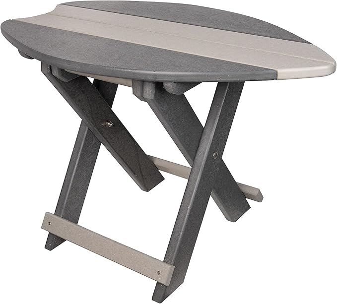 Amish-Made Surfboard Shaped Gray Poly Folding Side Table