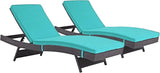 Modway Convene Wicker Rattan Outdoor Patio Chaise Lounge Chairs in Espresso Turquoise - Set of 2 - Photo 3