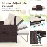 Nightcore Wicker Patio Outdoor Daybed, Outdoor Chaise Lounger w/ 4-Level Adjustable Backrest, Retractable Side Trays - Photo 5