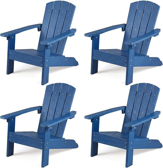 KOTEK Kids Adirondack Chair Set of 4, Plastic Toddler Lawn Chair with Ergonomic Seat, Wood-Grain Texture, Easy to Assemble, All-Weather Outdoor Kids Chairs for Patio, Garden, Backyard (Navy Blue)