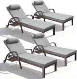 Patio Chaise Lounge Chairs Set of 4 Wicker Pool Lounge Chairs Outdoor with 5 Adjustable Back & Removable Cushion & Tray - Photo 1