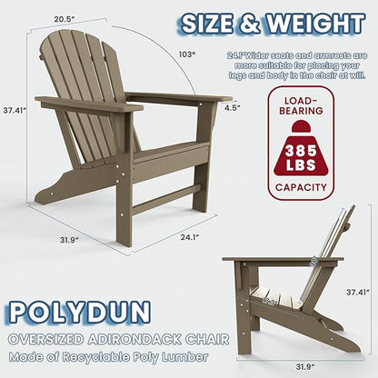 Farmhouse Adirondack Chair Set of 6, Poly Lumber Patio Chairs, Pre-Assembled Weather Resistant Outdoor Chairs for Pool, Deck, Backyard, Garden, Fire Pit Seating, Weather Wood
