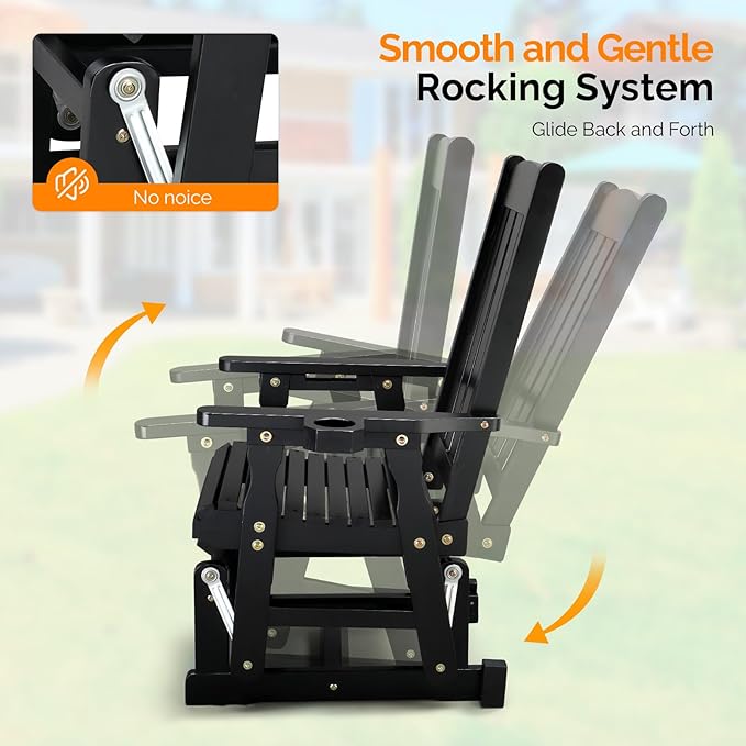 VINGLI Wooden Patio Glider, Heavy Duty 600 LBS Outdoor Glider with Cup Holders - Photo 5