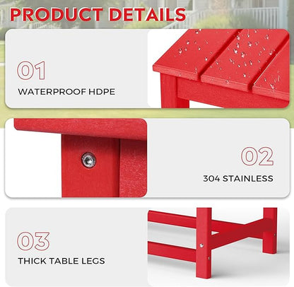 Costaelm Adirondack Conversation Table, HDPE Outdoor Drink Weather Resistant, Outdoor Patio Porch Accent Balcony Table for Pool, Seaside, Backyard, Red