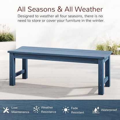 Stoog Outdoor Benches Set of 2, 2-Person Patio Dining Bench, Waterproof HIPS Backless Outdoor Bench, Never Rot or Fade, Blue