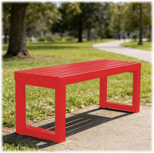Outdoor Patio Furniture, Garden Bench Seat, Metal Porch Bench, Outdoor Benches Weatherproof 3.3ft 3.9ft 4.9ft 5.9ft Steel Outside Chair for Lawn Yard Work Entryway Outside Seating(Red,3.3ft)