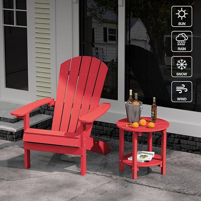 YEFU Adirondack Side Table, 18" Double Outdoor Side Tables Set of 2, Poly Lumber end Table, Weather Resistant for Indoor, Patio, Pool, Porch, Backyard-Red