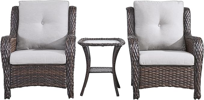 Rilyson Patio Bistro Set Wicker Chairs - 3 Piece Outdoor Rattan Conversation Set with 2 Armrest Chair and 1 Side Table - Photo 1