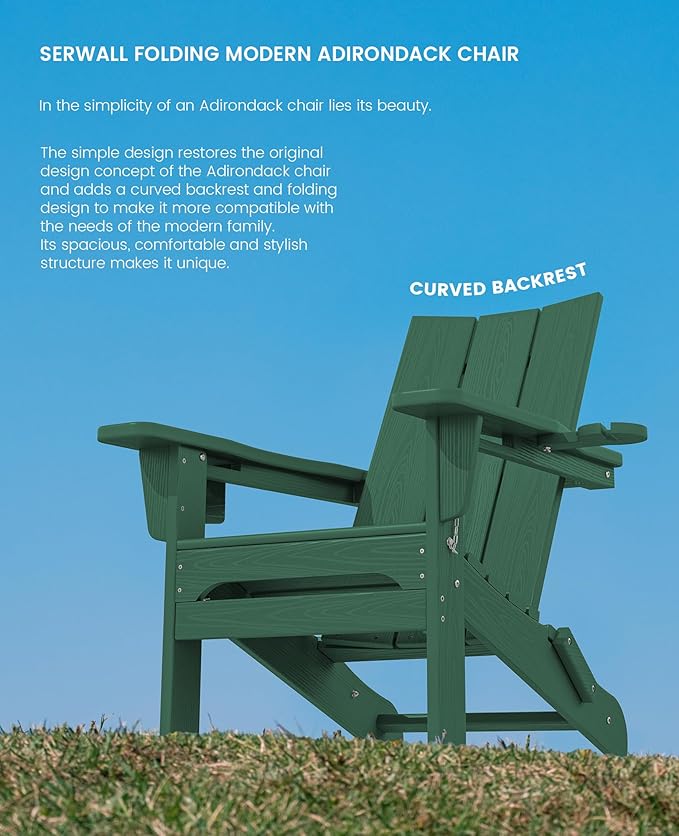 SERWALL Folding Adirondack Chair with Dual Cup Holders Set of 6, Modern Adirondack Chairs - Photo 7