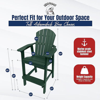 Phat Tommy Tall Adirondack Chair - HDPE Outdoor Furniture - Poly Adirondack Bar Stool - Heavy, Stress Free Furniture for Balcony, Deck, Patio, Front Porch, Green