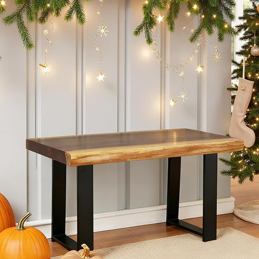 Natrual Solid Wood Live Edge Bench 31"x13"x18"H Rectangle Wooden Entryway Bench Rustic End Table Coffee Side Table Living Room Bedroom Bathroom Patio Outdoor Garden Foot Rest Stool