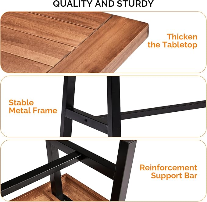 VINGLI Outdoor Wooden Coffee Table with Metal Frame - Heavy Duty 350lbs All-Weather Patio Table - Photo 5