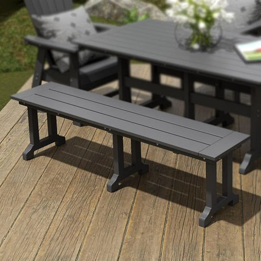 WestinTrends Malibu 65" Outdoor Dining Bench, All Weather Resistant Poly Lumber Patio Garden Bench Trestle Long Bench for Both Outdoor and Indoor, Gray