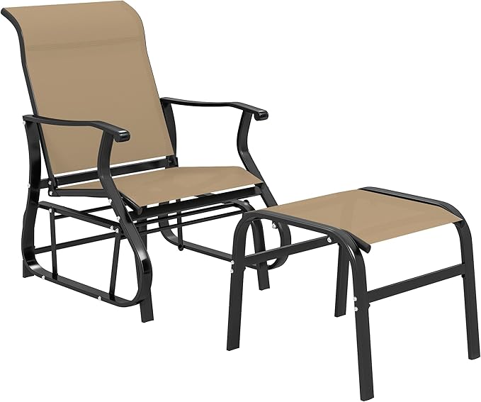 Outsunny Outdoor Glider Chair with Ottoman, Patio Glider Set with 24.4" High Back, 22" Wide Seat - Photo 1