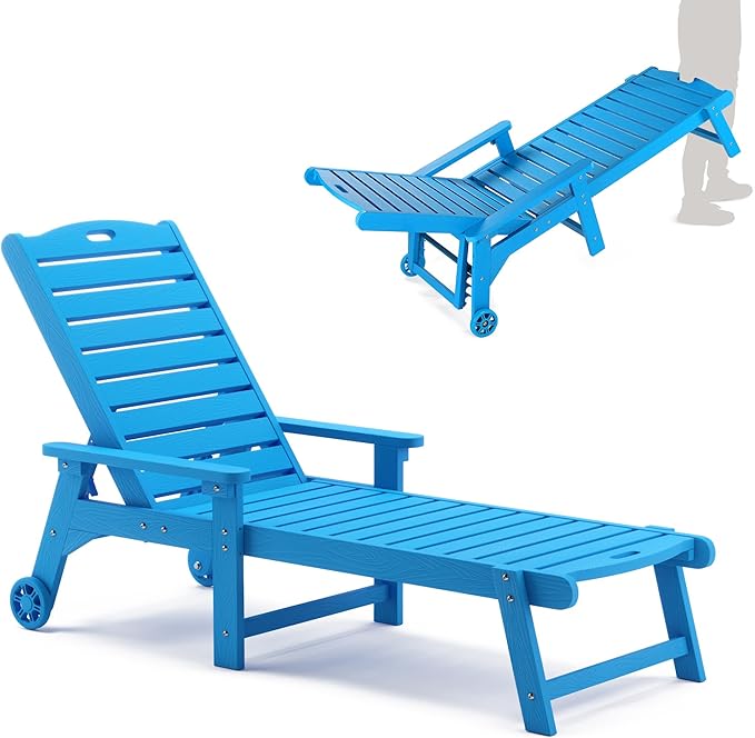 LUE BONA Outdoor Chaise Lounge, HDPS Chaise Lounger, 5 Positions Adjustable Lounge Chairs - Photo 1
