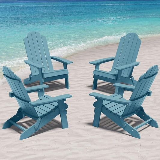 MXIMU Folding Adirondack Chair for Outdoor: Easy Assembly Adirondack Chairs Set of 4 - Composite Plastic Fire Pit Chairs - All Weather Plastic Chair for Outside Patio Lawn Garden Backyard Use