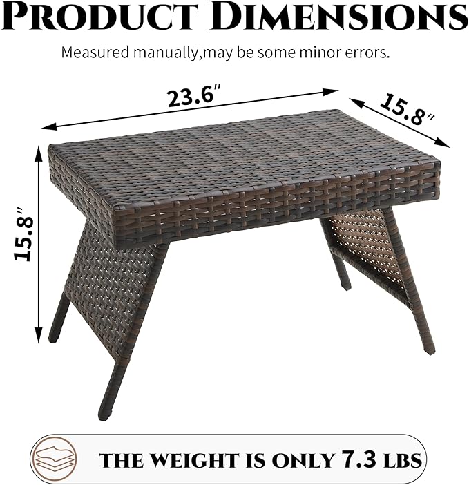 Outdoor PE Wicker Coffee Table, Rattan Patio Table for Conversation Set, Outdoor Table for Poolside, Garden, Backyard, Brown