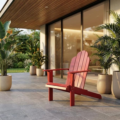 Red Adirondack Chair with Solid Acacia Wood, Durable Finish, Comfortable Design, Suitable for Outdoor Living Spaces