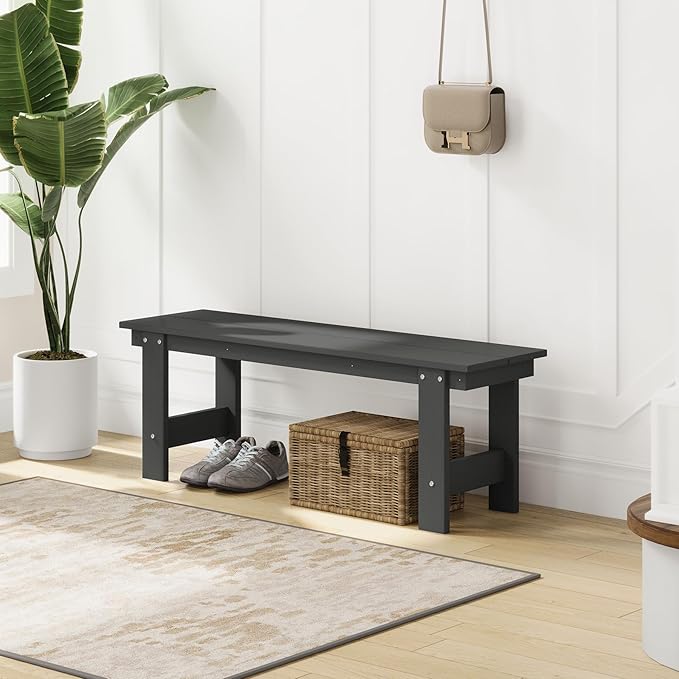 Costaelm Garden Bench, Front Porch Bench Entryway Park Bench, Patio Backless Garden Seat for Outdoors/Indoor, Low Farmhouse Bench, Gray