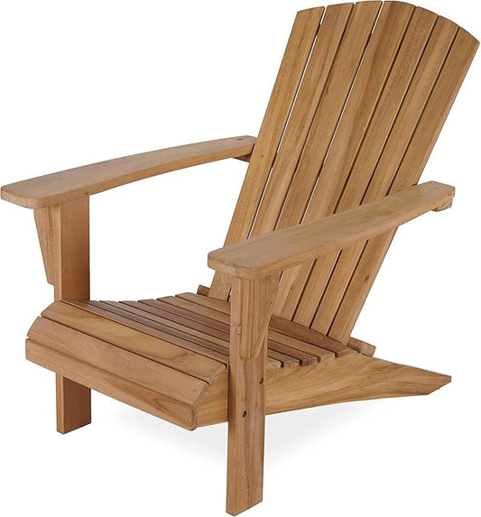 Solid Teak Wood Chair with Wide Armrest, Teak Adirondack Chair with Footrest, Durable and Weather Resistant, Wooden Lounge Chairs for Garden/Yard/Patio/Lawn（Teak Wood