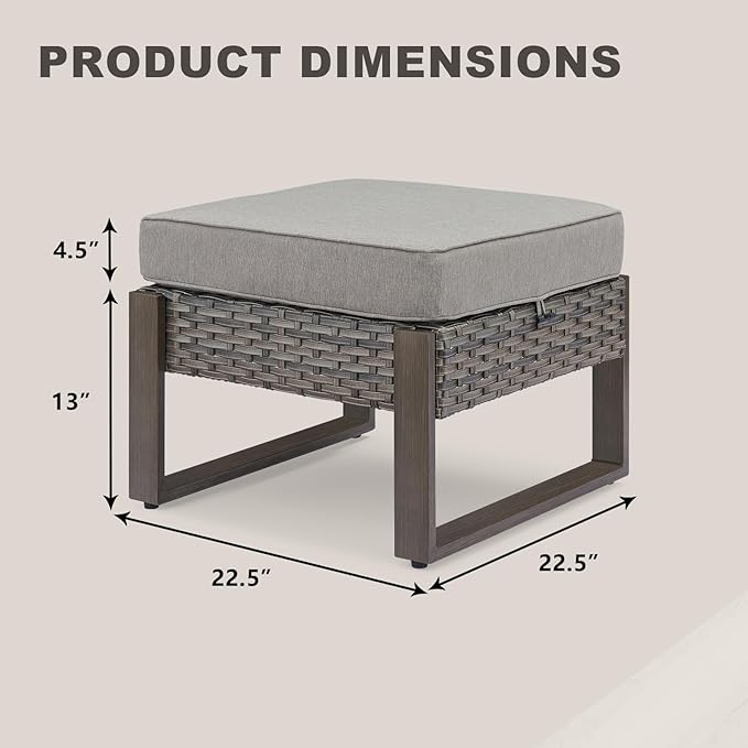 Rilyson Outdoor Ottoman Wicker Patio Footrest - 2 Piece Wicker Footrest Footstools Set with Sturdy Frame - Photo 6