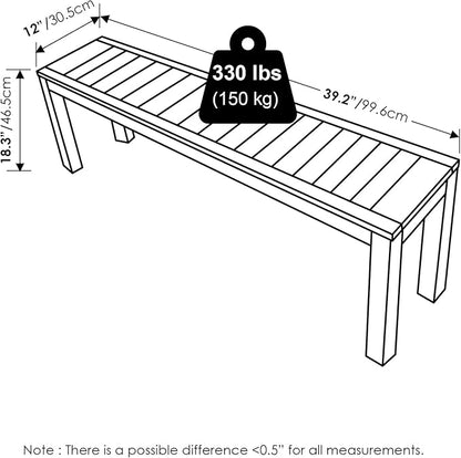 Furinno TIOMAN Outdoor Bench, Backless Garden Bench, for Patio, Deck, Garden, 12 x 39 x 19, Light Wood