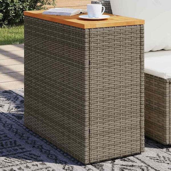 Grey Poly Rattan Garden Side Table with Acacia Wood Top and Powder-Coated Steel Frame, 22.8 in Long and 10.8 in Wide - Photo 1