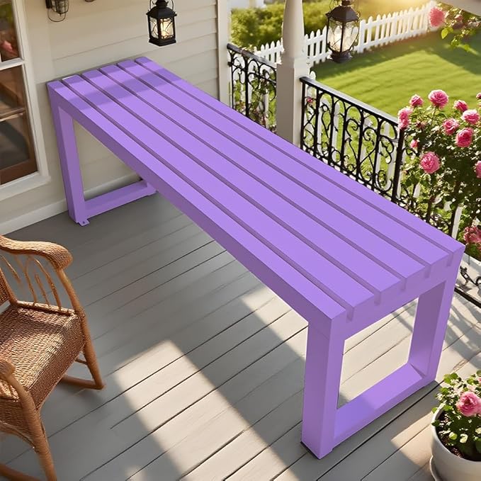 2-Person Garden Bench Seat Outdoor Benches Metal Park Bench Patio Seat 3.3ft 3.9ft 4.9ft 5.9ft Weather Resistance Backless Front Porch Chair Easy Installation(Purple,5.9ft)