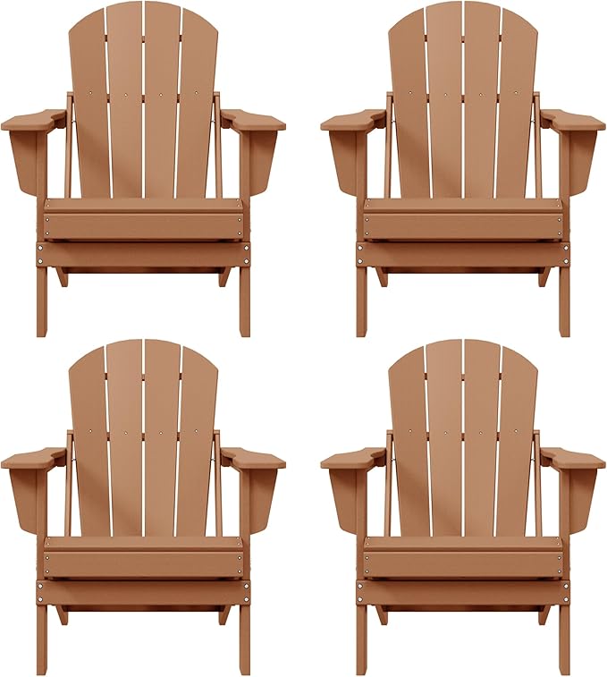 WO WESTIN OUTDOOR HDPE Laguna Outdoor Folding Poly Adirondack Chair (Set of 4), Teak