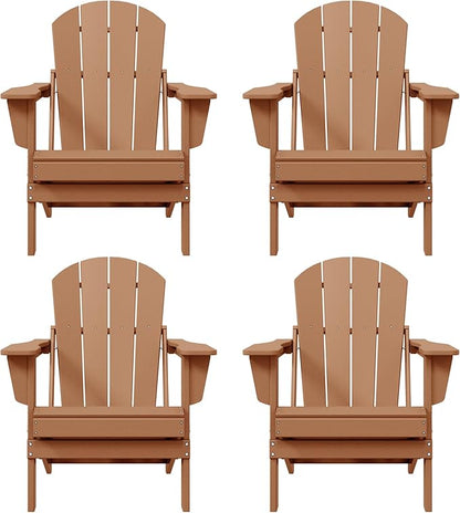 WO WESTIN OUTDOOR HDPE Laguna Outdoor Folding Poly Adirondack Chair (Set of 4), Teak