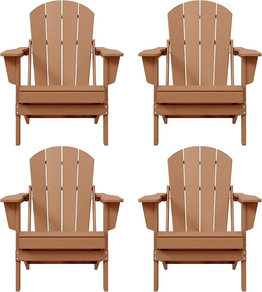 WO WESTIN OUTDOOR HDPE Laguna Outdoor Folding Poly Adirondack Chair (Set of 4), Teak