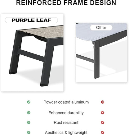 PURPLE LEAF Outdoor Chaise Lounge Set of 4 Aluminum Patio Lounge Chair with Wheels and Side Table Pool Chaise Lounge Chair for Outdoor Backyard Poolside Camel (4 Lounges Chairs W/Table)