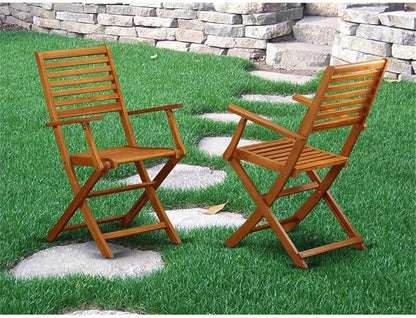 East West Furniture BBSCANA Beasley Folding Patio Dining Chairs With Arm Rest - Acacia Wood, Set of 2, Natural Oil