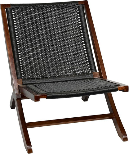 TeakCraft Teak Rattan Lounge Chair – Foldable, Handcrafted Solid Wood Accent Chair with Woven Seat – Mid-Century Modern Recliner for Indoor & Outdoor Use, The Iraz
