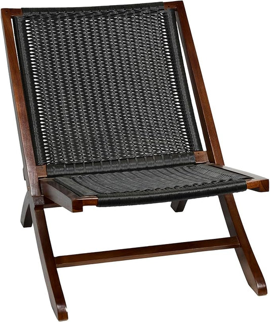 TeakCraft Teak Rattan Lounge Chair – Foldable, Handcrafted Solid Wood Accent Chair with Woven Seat – Mid-Century Modern Recliner for Indoor & Outdoor Use, The Iraz