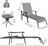 YITAHOME Outdoor Chaise Lounge Chair Set of 3, Patio Lounge Chair with Side Table and 5 Adjustable Positions - Photo 2