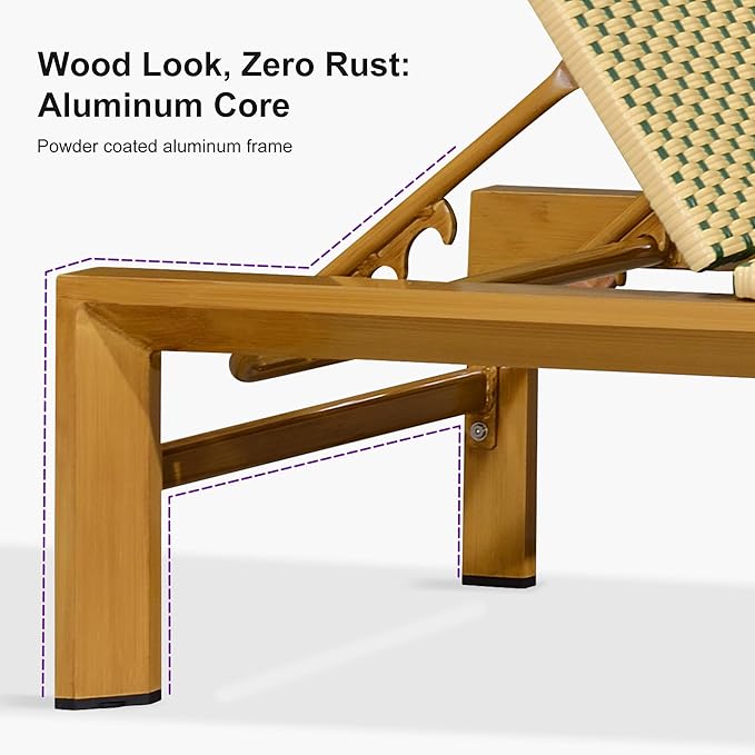 PURPLE LEAF Extra Wide Patio Chaise Lounge Set of 2 Outdoor Lounger French PE Rattan Lounge Chair with Reclining Adjustable Backrest for Pool Garden Beach and Backyard Beige and Green