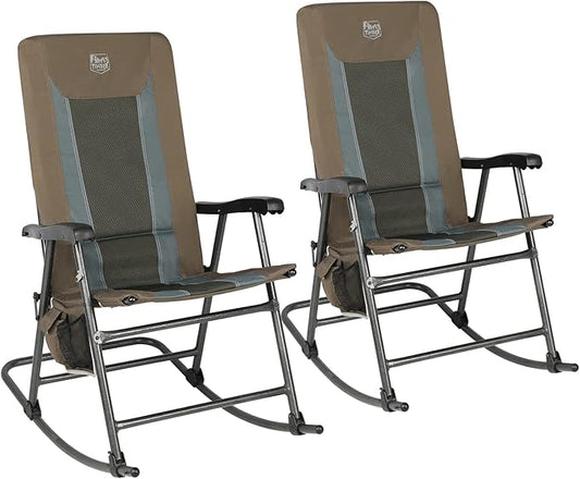 TIMBER RIDGE Outdoor Folding Rocking Chair, 29" Padded High Back Neck & Back Support, Hard Armrests for Easy Stand Up, Stable Steel Frame Supports 300 lb, Quick Fold for Patio, Lawn & RV Camping,Brown
