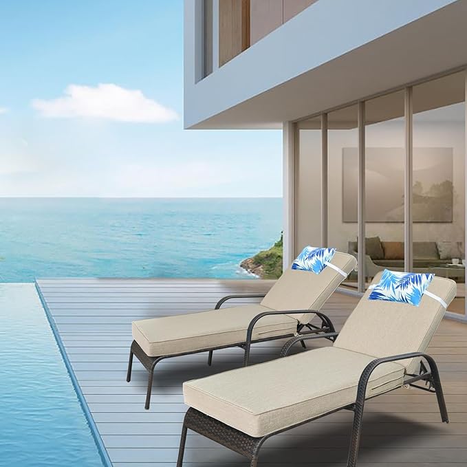 JMGBird Outdoor Chaise Lounge Cushion 70x22x4.5 Beige - Waterproof Patio Pool Chair Pad with Straps - Photo 6