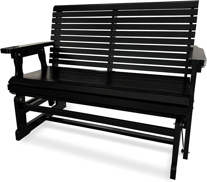 Fortune Candy Wooden Patio Glider with High Roll Back and Deep Contoured Seat, Solid Fir Wood, 2-Seater, Heavy Duty 800 LBS, 4 Ft. (Carbon Black)