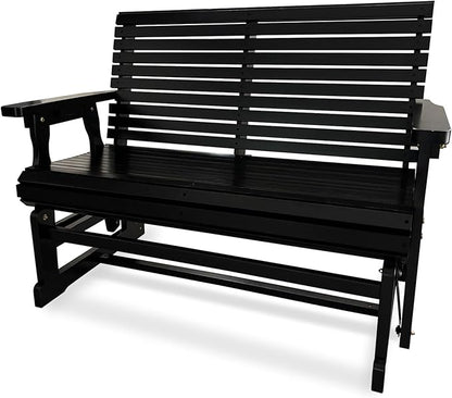 Fortune Candy Wooden Patio Glider with High Roll Back and Deep Contoured Seat, Solid Fir Wood, 2-Seater, Heavy Duty 800 LBS, 4 Ft. (Carbon Black)