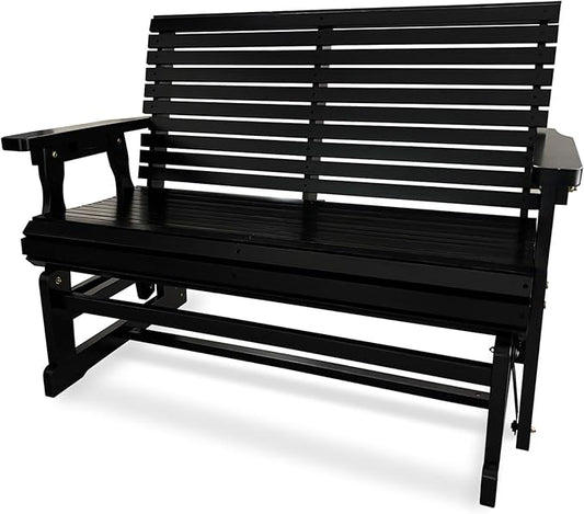 Fortune Candy Wooden Patio Glider with High Roll Back and Deep Contoured Seat, Solid Fir Wood, 2-Seater, Heavy Duty 800 LBS, 4 Ft. (Carbon Black)