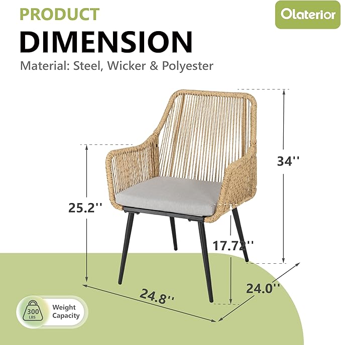 Patio Dining Chairs, Outdoor Dining Chairs with Armrest and Cushion Set of 6, Woven Twisted Wicker Rattan Chair, Modern Indoor Outdoor Seating for Garden, Lawn, Backyard, Natural