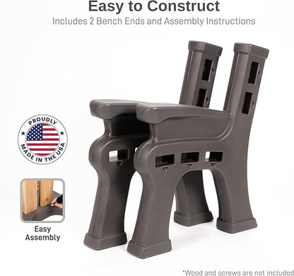 RTS Home Accents Custom Length Lightweight Indoor or Outdoor Bench Ends with Backrest and Armrest (Wood & Screws Sold Separately), Graphite
