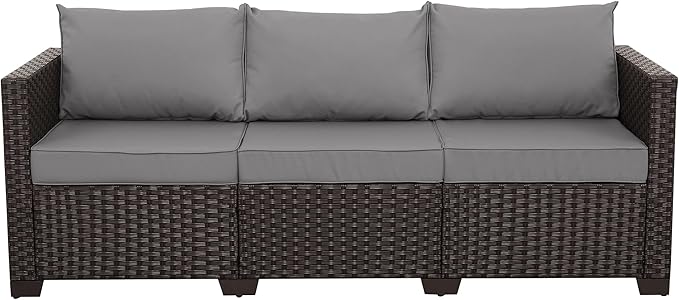 Valita Patio Furniture 3-seat Sofa Brown Wicker Outdoor Furniture Outdoor Couch Deep Seat High Backrest Waterproof - Photo 1